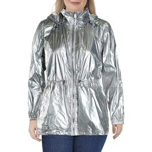 Lauren Ralph Lauren Womens Laneisha Metallic Drawstring Jacket Silver S